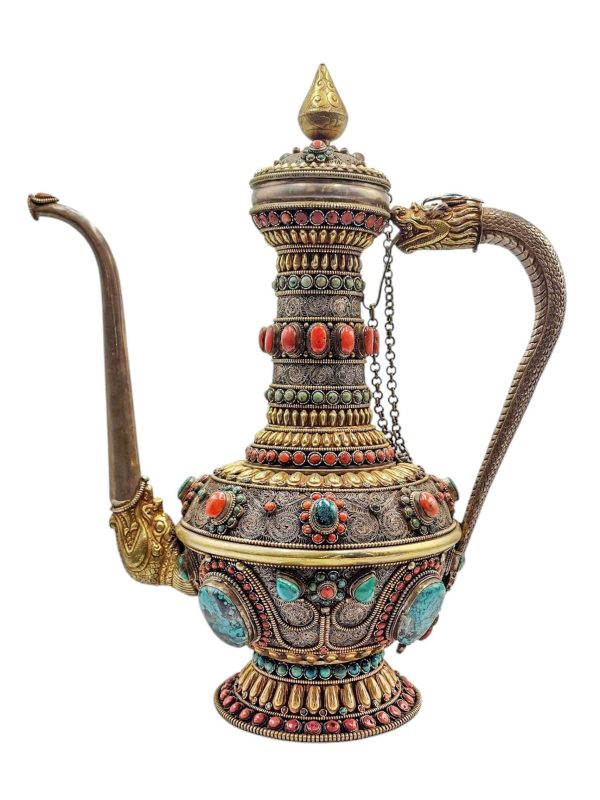 Tibetan Tea & Silver Water Offering Vessel