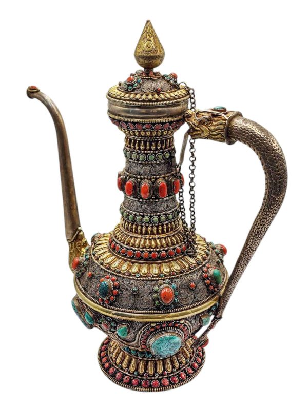 Tibetan Tea & Silver Water Offering Vessel