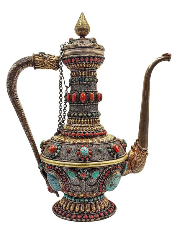 Tibetan Tea & Silver Water Offering Vessel