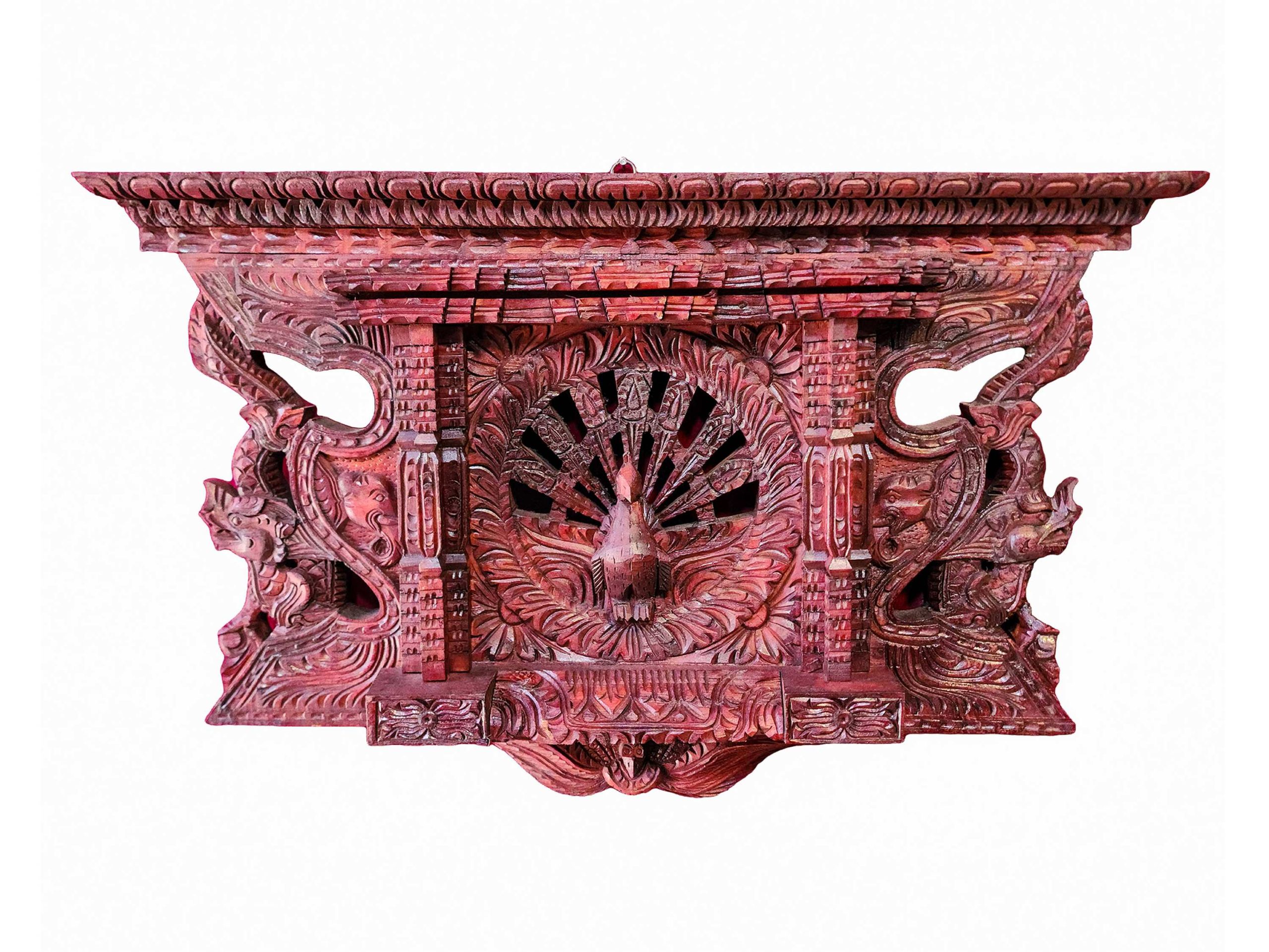 Traditional Newari Wooden Hand-Carved Windows with Peacock Design