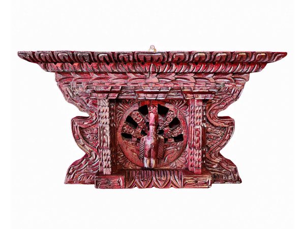 Traditional Newari Wooden Hand-Carved Window with Peacock Design
