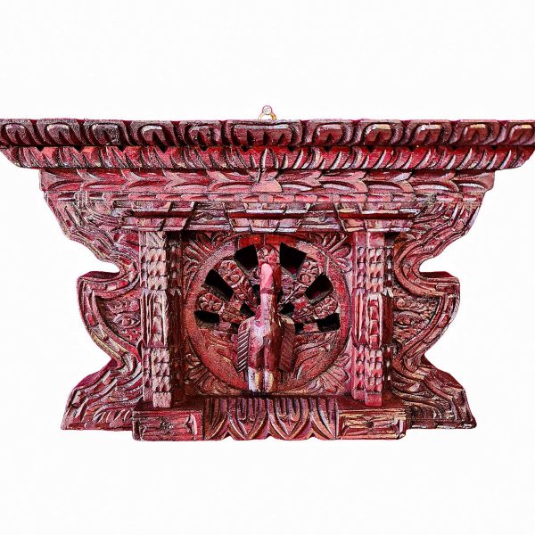 Traditional Newari Wooden Hand-Carved Window with Peacock Design