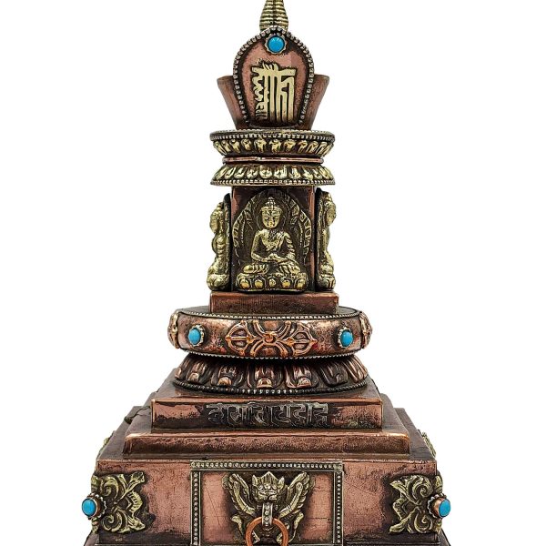 Buddhist Handmade Stupa Statue – Sand Casting with Stone Setting