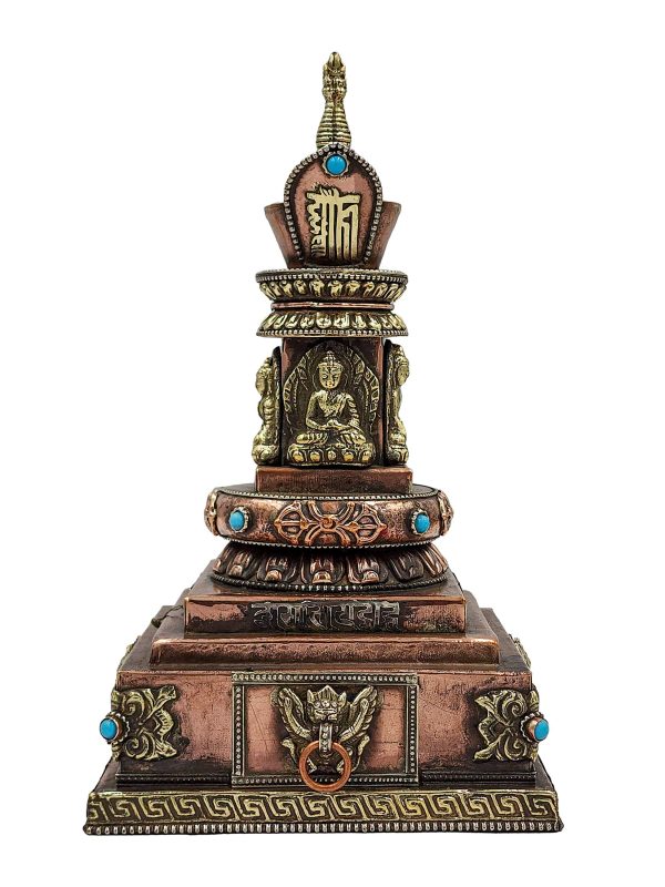 Buddhist Handmade Stupa Statue – Sand Casting with Stone Setting