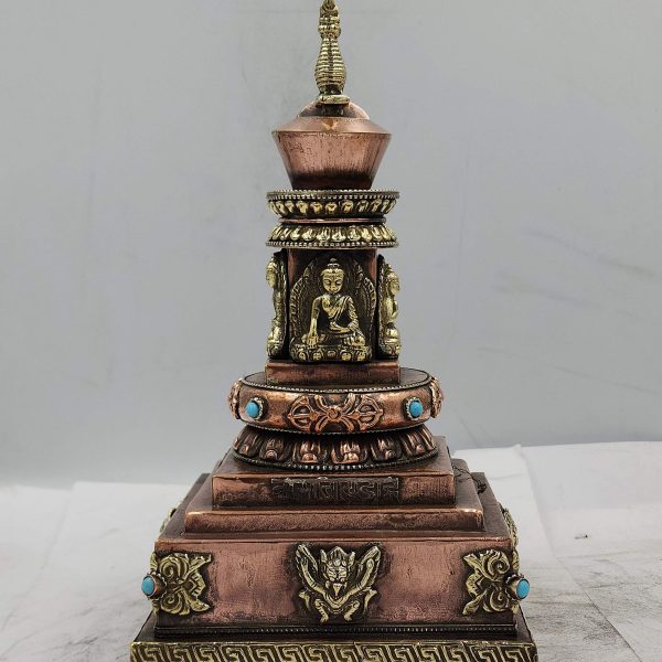 Buddhist Handmade Stupa Statue – Sand Casting with Stone Setting