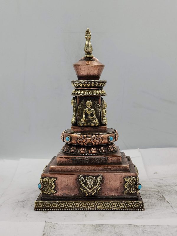 Buddhist Handmade Stupa Statue – Sand Casting with Stone Setting