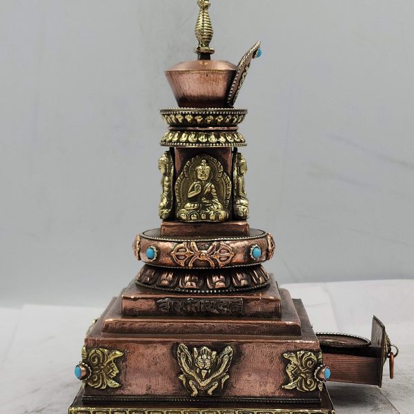Buddhist Handmade Stupa Statue – Sand Casting with Stone Setting
