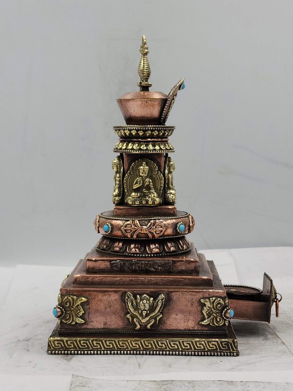 Buddhist Handmade Stupa Statue – Sand Casting with Stone Setting