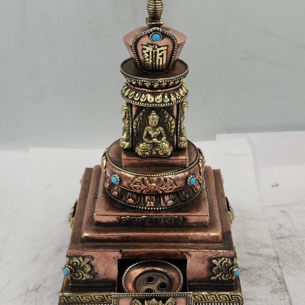 Buddhist Handmade Stupa Statue – Sand Casting with Stone Setting