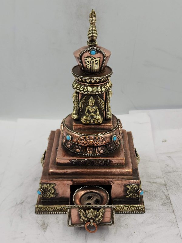 Buddhist Handmade Stupa Statue – Sand Casting with Stone Setting