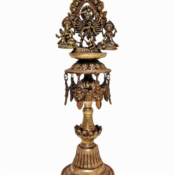 Unique Panas Statue – Antique Sukunda Oil Lamp with Bhadrakali, Ganesh, and Laxmi
