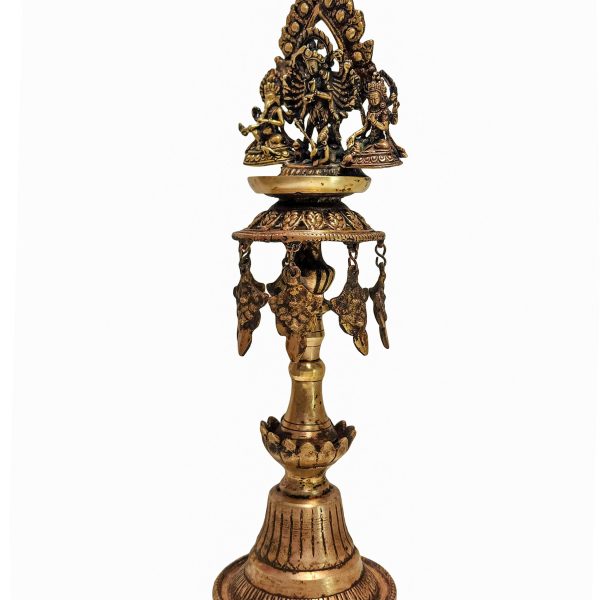 Unique Panas Statue – Antique Sukunda Oil Lamp with Bhadrakali, Ganesh, and Laxmi
