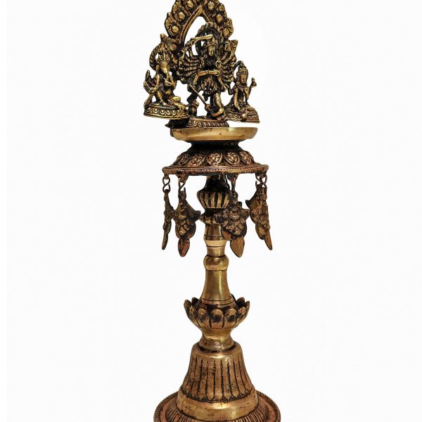 Unique Panas Statue – Antique Sukunda Oil Lamp with Bhadrakali, Ganesh, and Laxmi