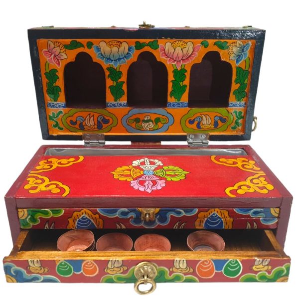 Buddhist Handmade Wooden Traveling Altar Chesum Box – Foldable with Seven Bodhisattvas