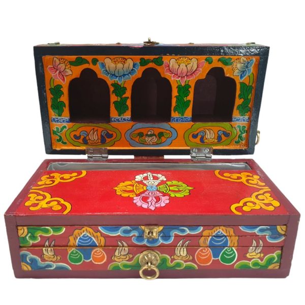 Buddhist Handmade Wooden Traveling Altar Chesum Box – Foldable with Seven Bodhisattvas