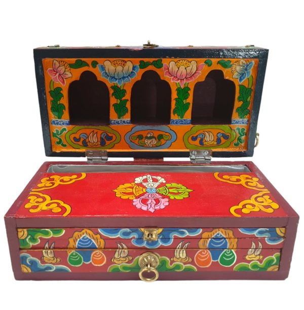Buddhist Handmade Wooden Traveling Altar Chesum Box – Foldable with Seven Bodhisattvas