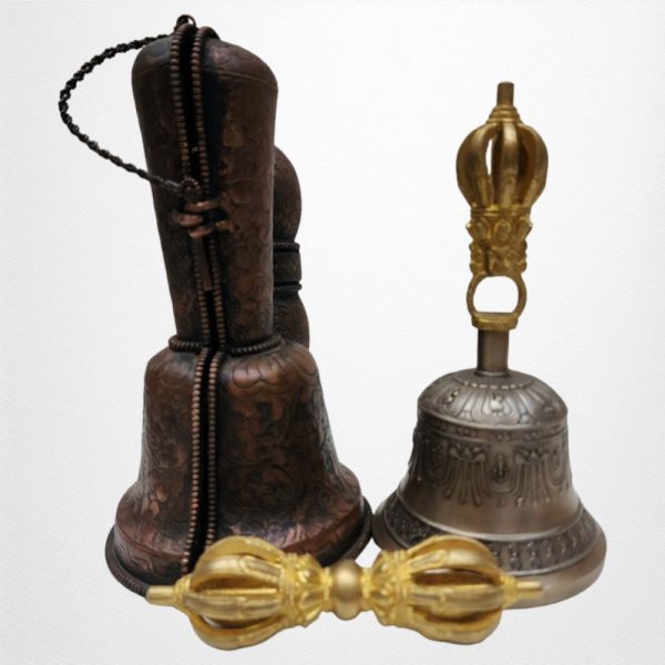 Bell and Dorje (Vajra) with Metal Cover – 9 Point Set | Dehradun Piece