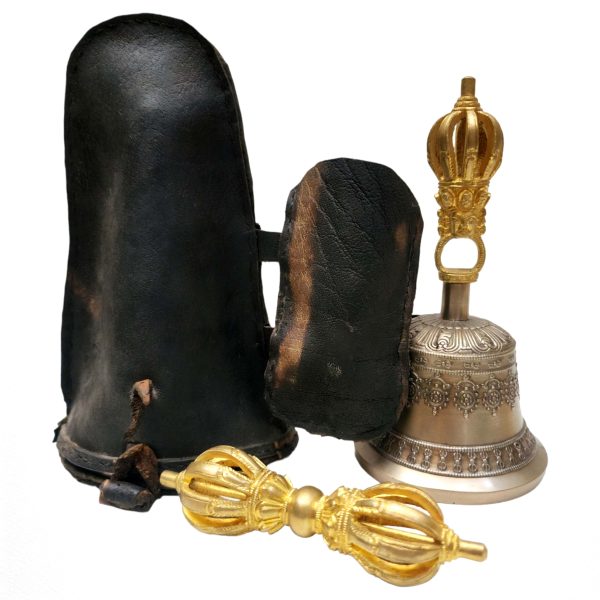 Bell and Dorje (Vajra) with Goat Leather Cover – 9 Point Set | Dehradun Piece