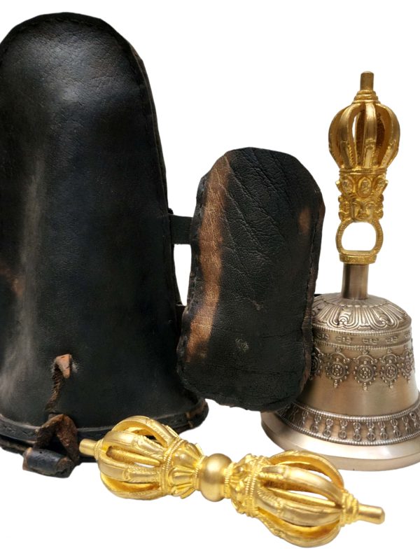 Bell and Dorje (Vajra) with Goat Leather Cover – 9 Point Set | Dehradun Piece