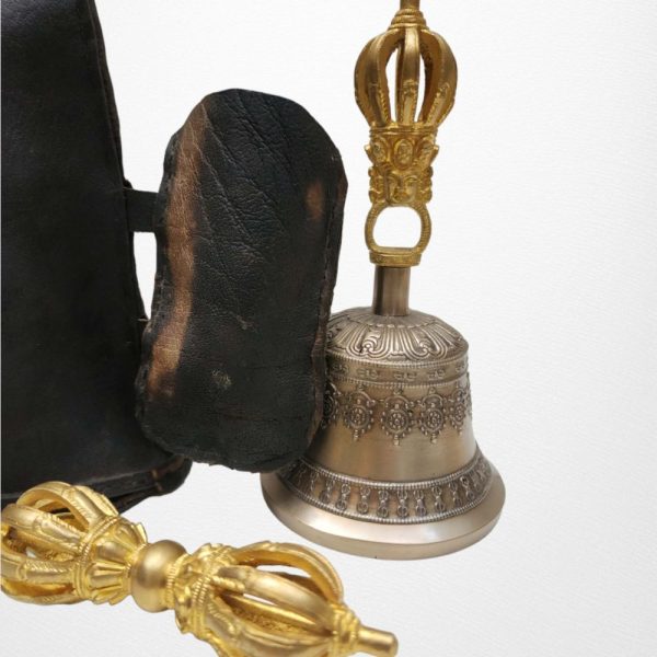 Bell and Dorje (Vajra) with Goat Leather Cover – 9 Point Set | Dehradun Piece