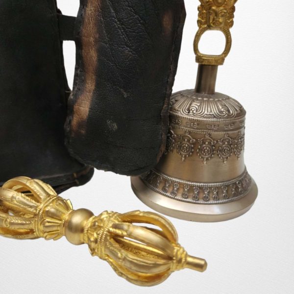 Bell and Dorje (Vajra) with Goat Leather Cover – 9 Point Set | Dehradun Piece