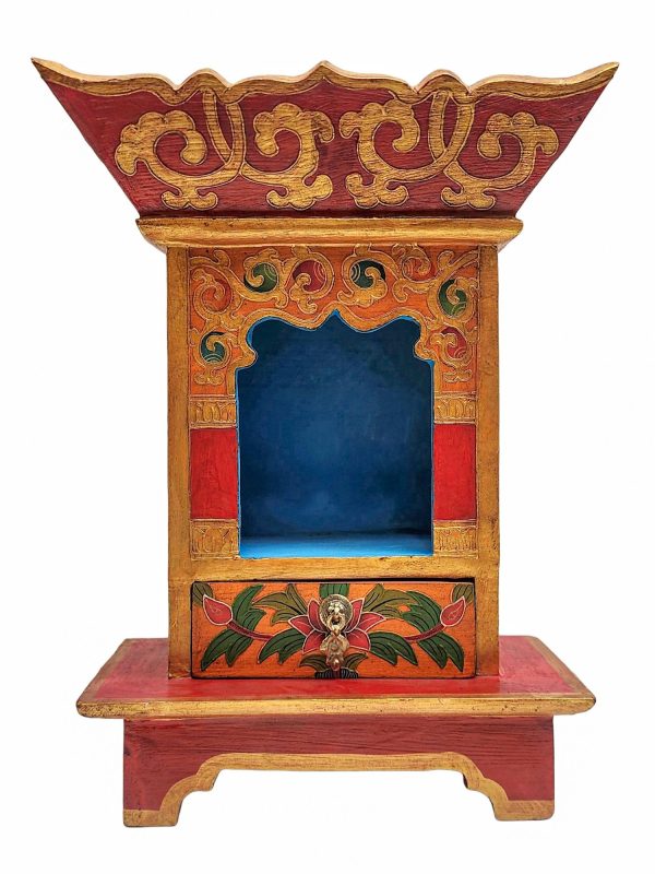Traditional Tibetan Altar Chesum Box – Hand-Painted in Traditional Colors
