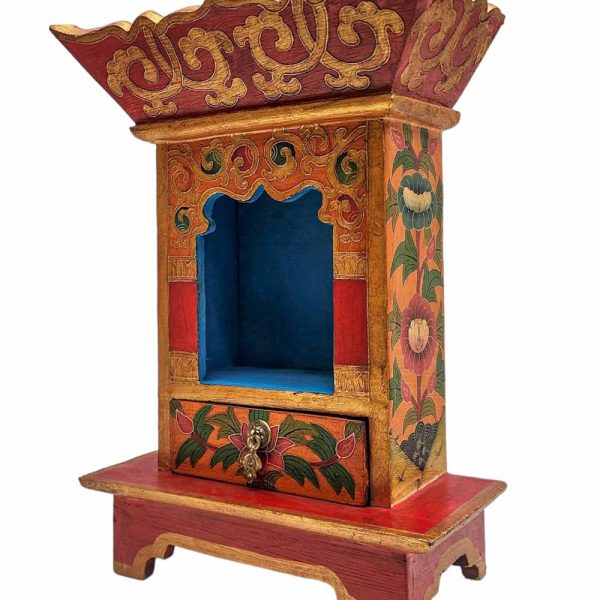 Traditional Tibetan Altar Chesum Box – Hand-Painted in Traditional Colors