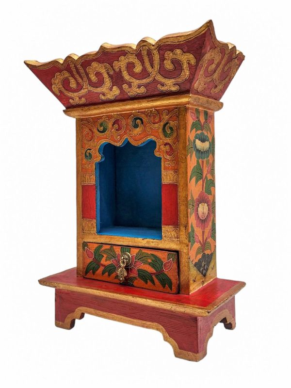 Traditional Tibetan Altar Chesum Box – Hand-Painted in Traditional Colors