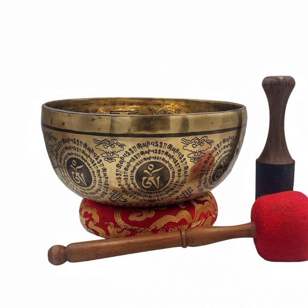 Buddhist Hand-Beaten Singing Bowl – Chenrezig Carving