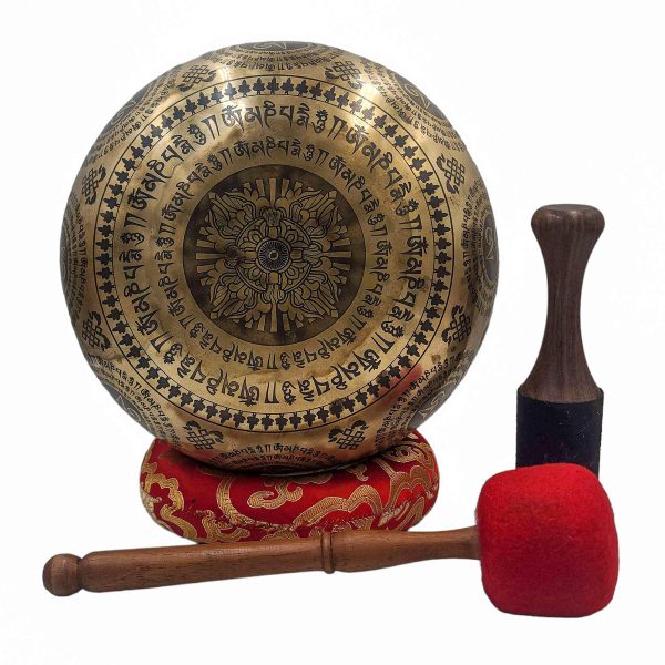Buddhist Hand-Beaten Singing Bowl – Chenrezig Carving