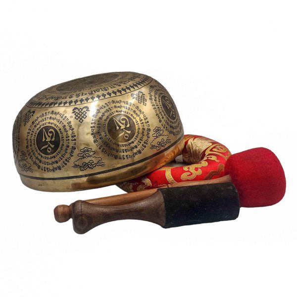 Buddhist Hand-Beaten Singing Bowl – Chenrezig Carving