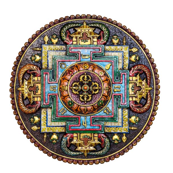 Tibetan Wooden Wall Hanging – Double Dorje and Mandala Design