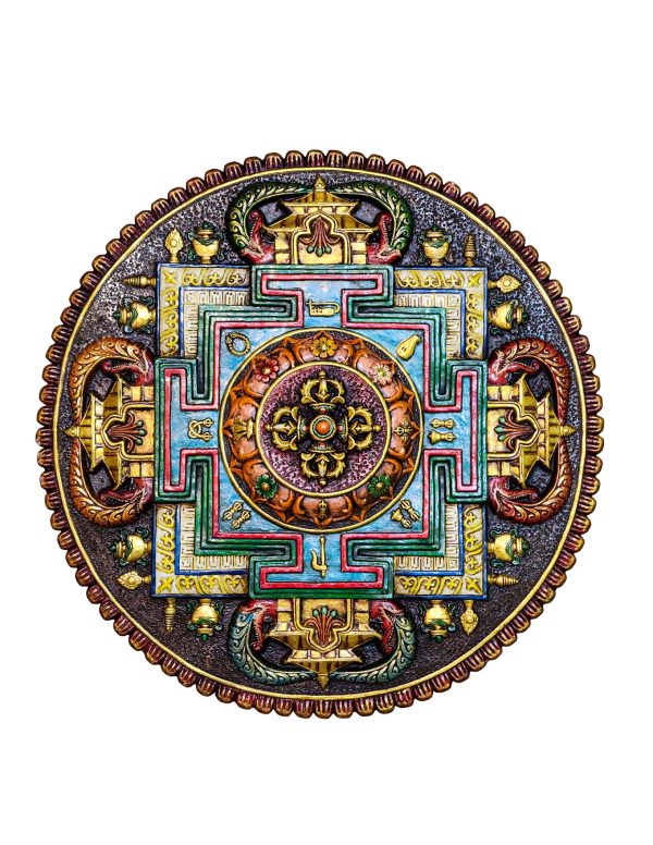 Tibetan Wooden Wall Hanging – Double Dorje and Mandala Design