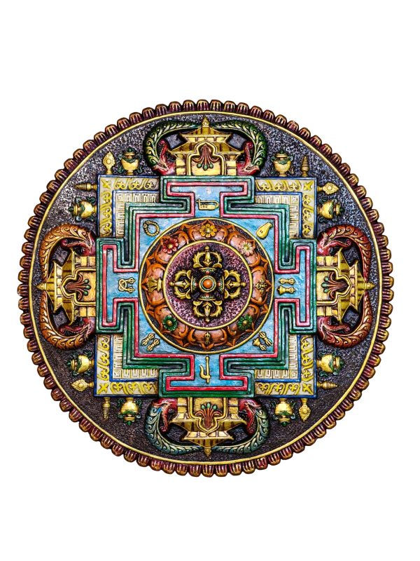 Tibetan Wooden Wall Hanging – Double Dorje and Mandala Design