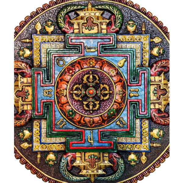 Tibetan Wooden Wall Hanging – Double Dorje and Mandala Design