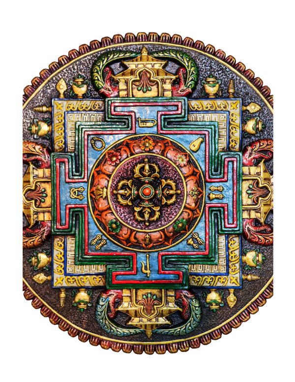 Tibetan Wooden Wall Hanging – Double Dorje and Mandala Design