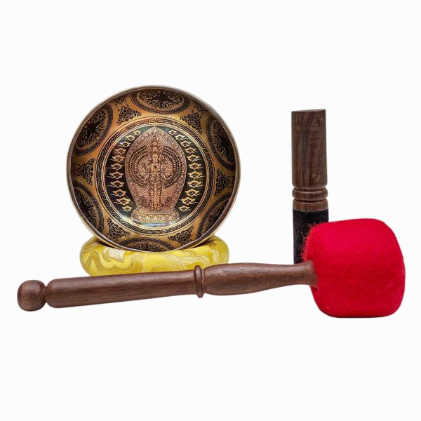 Buddhist Hand-Beaten Singing Bowl – Sahasrabhuja Avalokitesvara Carving
