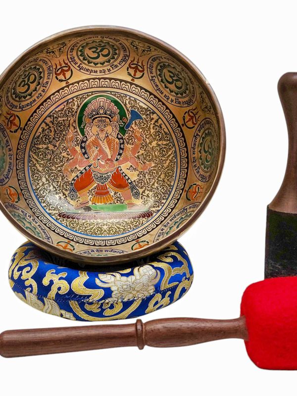 Buddhist Hand-Beaten Singing Bowl – Ganesh Carving