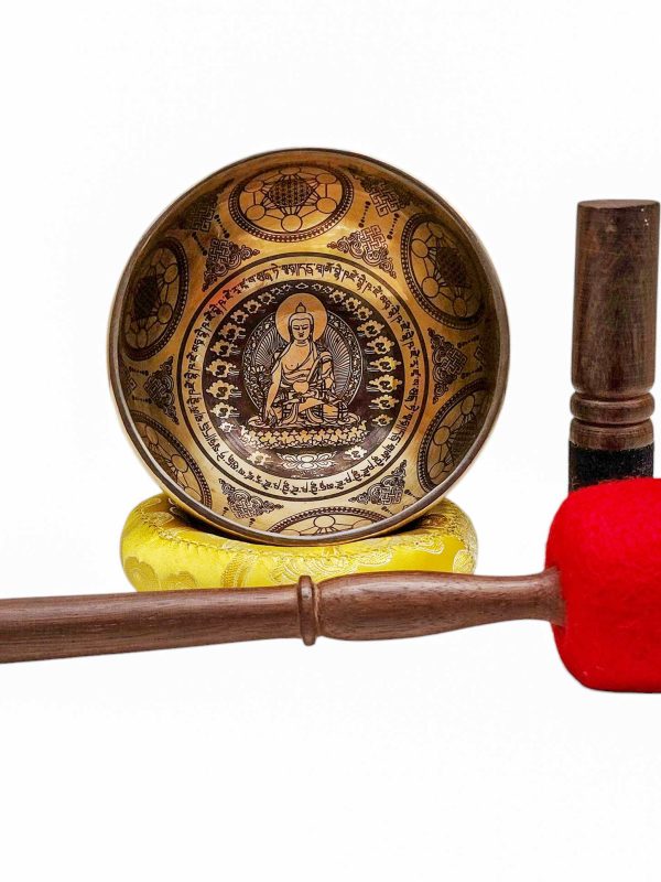 Buddhist Hand-Beaten Singing Bowl – Medicine Buddha Carving
