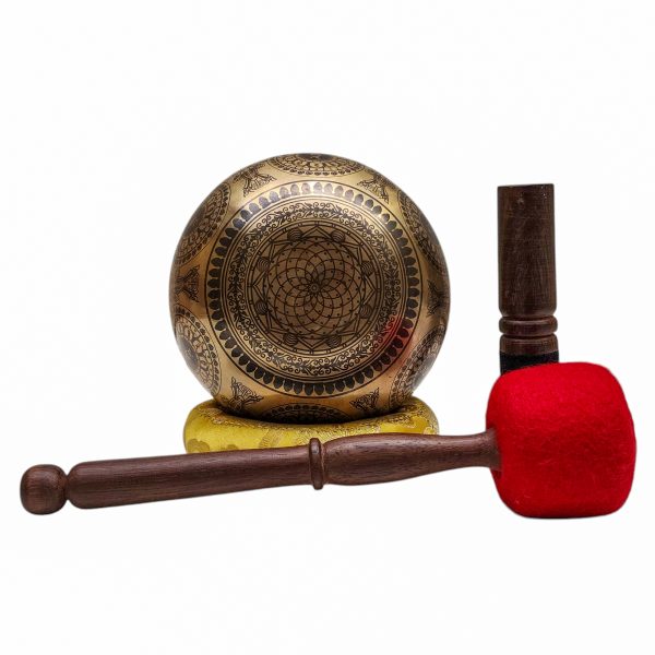 Buddhist Hand-Beaten Singing Bowl – Medicine Buddha Carving