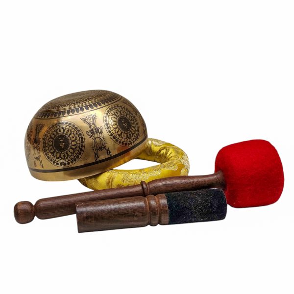 Buddhist Hand-Beaten Singing Bowl – Medicine Buddha Carving