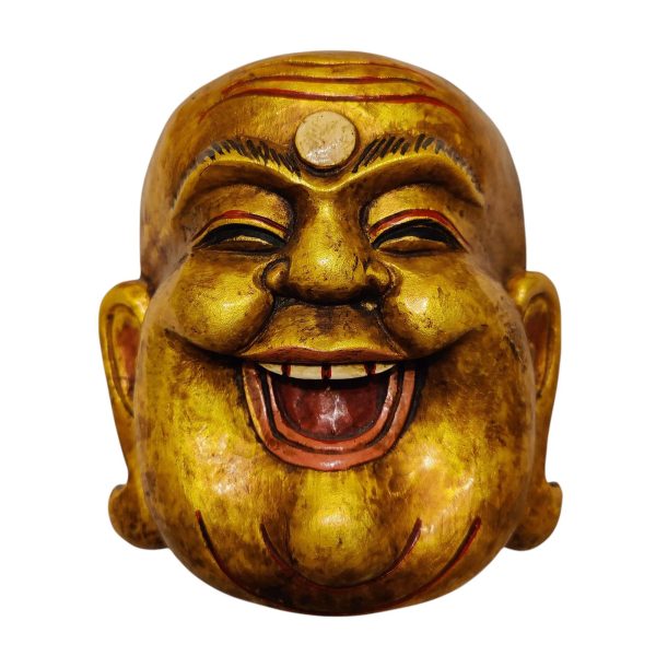 Laughing Buddha – Handmade Wooden Mask, Wall Hanging, Painted, Poplar Wood