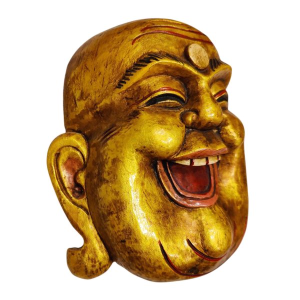 Laughing Buddha – Handmade Wooden Mask, Wall Hanging, Painted, Poplar Wood