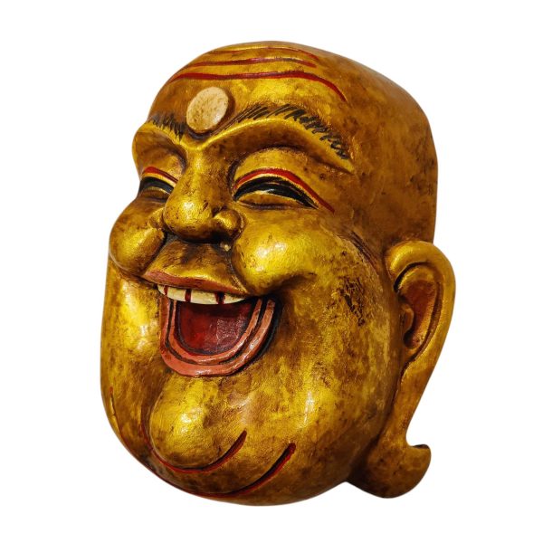 Laughing Buddha – Handmade Wooden Mask, Wall Hanging, Painted, Poplar Wood