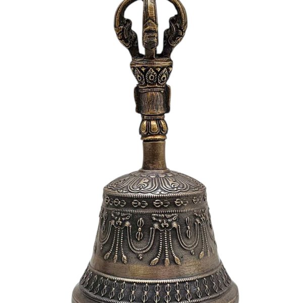 Antique-Finish Bell and Vajra Set with Brocade Cover