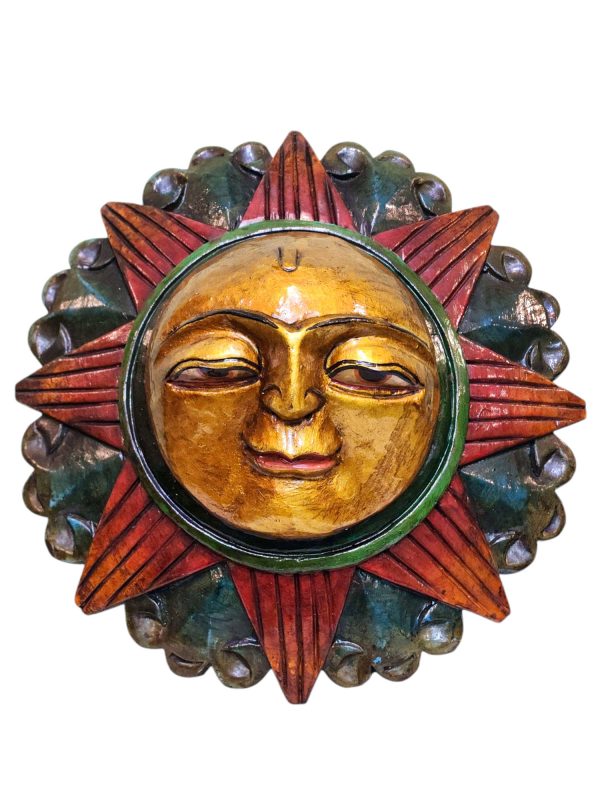 Sun – Handmade Wooden Mask, Wall Hanging, Painted, Poplar Wood