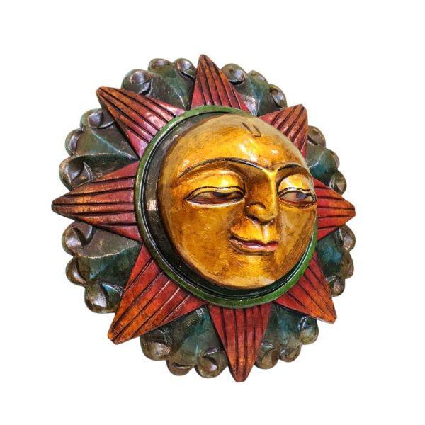 Sun – Handmade Wooden Mask, Wall Hanging, Painted, Poplar Wood
