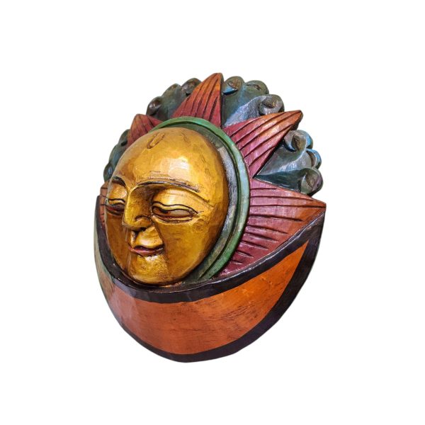 Sun and Moon – Handmade Wooden Mask, Wall Hanging, Painted, Poplar Wood