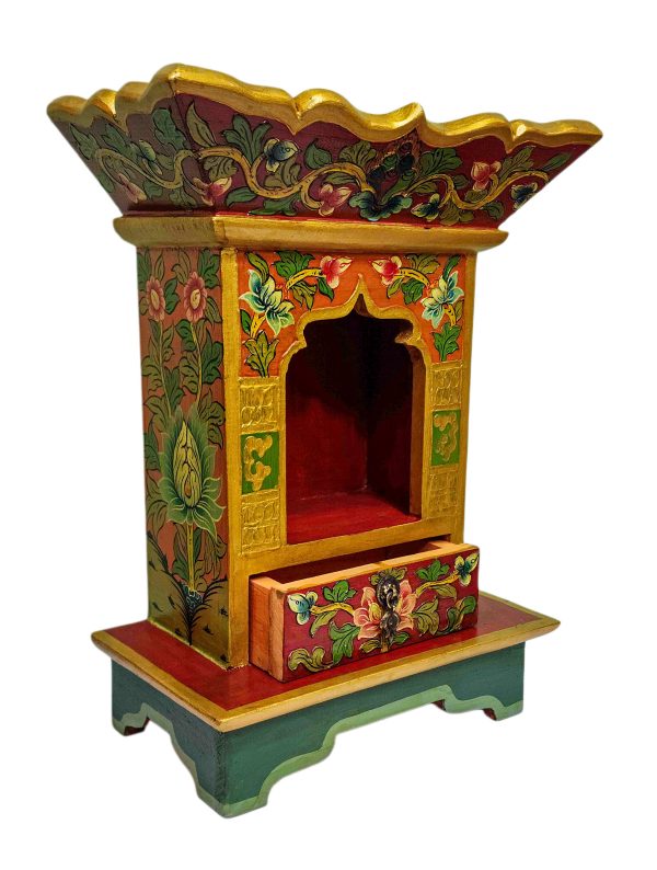 Traditional Tibetan Altar Chesum Box – Hand-Painted in Traditional Colors