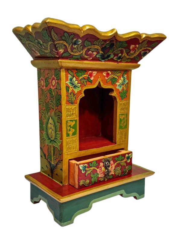 Traditional Tibetan Altar Chesum Box – Hand-Painted in Traditional Colors